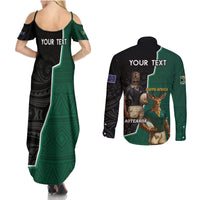 Personalised New Zealand And South Africa Rugby Couples Matching Summer Maxi Dress and Long Sleeve Button Shirt 2024 All Black Springboks Mascots Together