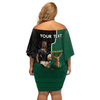 Personalised New Zealand And South Africa Rugby Off Shoulder Short Dress 2024 All Black Springboks Mascots Together LT14 - Polynesian Pride