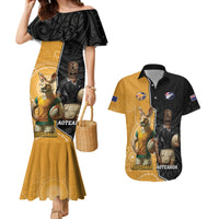 Personalised New Zealand And Australia Rugby Couples Matching Mermaid Dress and Hawaiian Shirt 2024 All Black Wallabies Mascots Together LT14 Black - Polynesian Pride