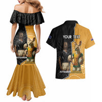 Personalised New Zealand And Australia Rugby Couples Matching Mermaid Dress and Hawaiian Shirt 2024 All Black Wallabies Mascots Together LT14 - Polynesian Pride