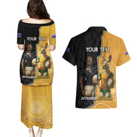 Personalised New Zealand And Australia Rugby Couples Matching Puletasi and Hawaiian Shirt 2024 All Black Wallabies Mascots Together