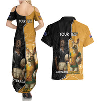 Personalised New Zealand And Australia Rugby Couples Matching Summer Maxi Dress and Hawaiian Shirt 2024 All Black Wallabies Mascots Together