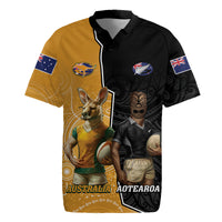 Personalised New Zealand And Australia Rugby Rugby Jersey 2024 All Black Wallabies Mascots Together LT14 Black - Polynesian Pride
