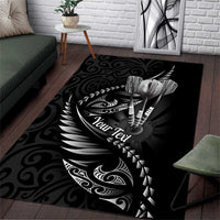 Personalised All Black New Zealand Darts Area Rug Aoteroa Fern Maori Galaxy Style LT14 Black - Polynesian Pride