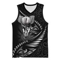 Personalised All Black New Zealand Darts Basketball Jersey Aoteroa Fern Maori Galaxy Style - Polynesian Pride