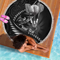 Personalised All Black New Zealand Darts Beach Blanket Aoteroa Fern Maori Galaxy Style