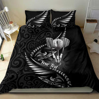 Personalised All Black New Zealand Darts Bedding Set Aoteroa Fern Maori Galaxy Style