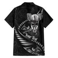 Personalised All Black New Zealand Darts Family Matching Off The Shoulder Long Sleeve Dress and Hawaiian Shirt Aoteroa Fern Maori Galaxy Style