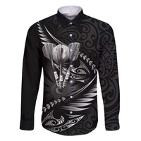 Personalised All Black New Zealand Darts Family Matching Off The Shoulder Long Sleeve Dress and Hawaiian Shirt Aoteroa Fern Maori Galaxy Style