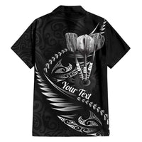 Personalised All Black New Zealand Darts Family Matching Off Shoulder Short Dress and Hawaiian Shirt Aoteroa Fern Maori Galaxy Style