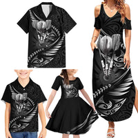 Personalised All Black New Zealand Darts Family Matching Summer Maxi Dress and Hawaiian Shirt Aoteroa Fern Maori Galaxy Style