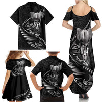 Personalised All Black New Zealand Darts Family Matching Summer Maxi Dress and Hawaiian Shirt Aoteroa Fern Maori Galaxy Style