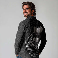 Personalised All Black New Zealand Darts Long Sleeve Polo Shirt Aoteroa Fern Maori Galaxy Style