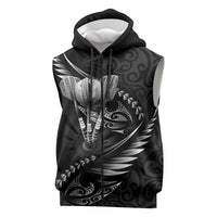 Personalised All Black New Zealand Darts Sleeveless Zip Hoodie Aoteroa Fern Maori Galaxy Style LT14 Black - Polynesian Pride