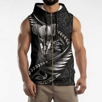 Personalised All Black New Zealand Darts Sleeveless Zip Hoodie Aoteroa Fern Maori Galaxy Style LT14 - Polynesian Pride