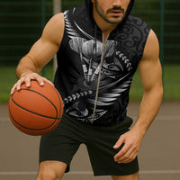 Personalised All Black New Zealand Darts Sleeveless Zip Hoodie Aoteroa Fern Maori Galaxy Style LT14 - Polynesian Pride