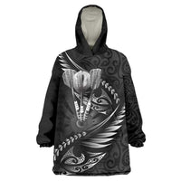 Personalised All Black New Zealand Darts Wearable Blanket Hoodie Aoteroa Fern Maori Galaxy Style
