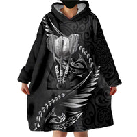 Personalised All Black New Zealand Darts Wearable Blanket Hoodie Aoteroa Fern Maori Galaxy Style