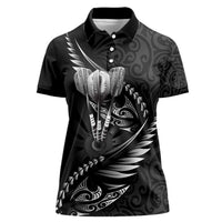 Personalised All Black New Zealand Darts Women Polo Shirt Aoteroa Fern Maori Galaxy Style