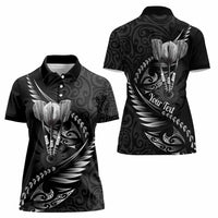 Personalised All Black New Zealand Darts Women Polo Shirt Aoteroa Fern Maori Galaxy Style