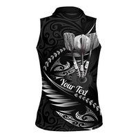 Personalised All Black New Zealand Darts Women Sleeveless Polo Shirt Aoteroa Fern Maori Galaxy Style