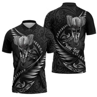 Personalised All Black New Zealand Darts Zipper Polo Shirt Aoteroa Fern Maori Galaxy Style - Polynesian Pride