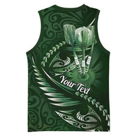 Personalised All Green New Zealand Darts Basketball Jersey Aoteroa Fern Maori Galaxy Style - Polynesian Pride