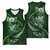 Personalised All Green New Zealand Darts Basketball Jersey Aoteroa Fern Maori Galaxy Style - Polynesian Pride