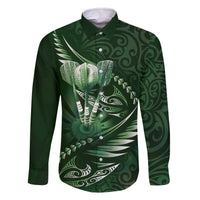 Personalised All Green New Zealand Darts Family Matching Off The Shoulder Long Sleeve Dress and Hawaiian Shirt Aoteroa Fern Maori Galaxy Style