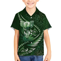 Personalised All Green New Zealand Darts Family Matching Puletasi and Hawaiian Shirt Aoteroa Fern Maori Galaxy Style