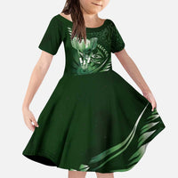 Personalised All Green New Zealand Darts Kid Short Sleeve Dress Aoteroa Fern Maori Galaxy Style
