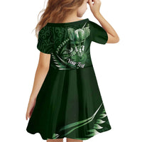 Personalised All Green New Zealand Darts Kid Short Sleeve Dress Aoteroa Fern Maori Galaxy Style