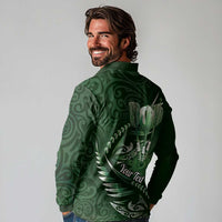 Personalised All Green New Zealand Darts Long Sleeve Polo Shirt Aoteroa Fern Maori Galaxy Style