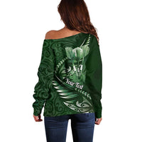 Personalised All Green New Zealand Darts Off Shoulder Sweater Aoteroa Fern Maori Galaxy Style