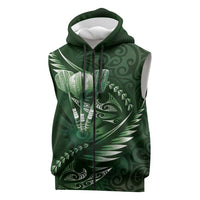 Personalised All Green New Zealand Darts Sleeveless Zip Hoodie Aoteroa Fern Maori Galaxy Style - Polynesian Pride
