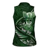 Personalised All Green New Zealand Darts Women Sleeveless Polo Shirt Aoteroa Fern Maori Galaxy Style