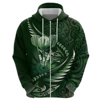 Personalised All Green New Zealand Darts Zip Hoodie Aoteroa Fern Maori Galaxy Style