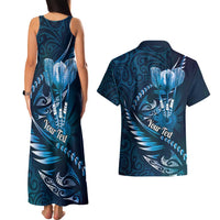 Personalised All Blue New Zealand Darts Couples Matching Tank Maxi Dress and Hawaiian Shirt Aoteroa Fern Maori Galaxy Style