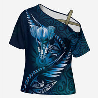 Personalised All Blue New Zealand Darts Cross Shoulder Shirt Aoteroa Fern Maori Galaxy Style - Polynesian Pride