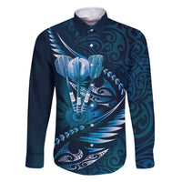 Personalised All Blue New Zealand Darts Family Matching Off The Shoulder Long Sleeve Dress and Hawaiian Shirt Aoteroa Fern Maori Galaxy Style