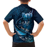 Personalised All Blue New Zealand Darts Family Matching Puletasi and Hawaiian Shirt Aoteroa Fern Maori Galaxy Style
