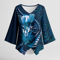 Personalised All Blue New Zealand Darts Kimono Sleeve Blouse Aoteroa Fern Maori Galaxy Style - Polynesian Pride