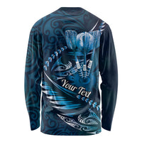 Personalised All Blue New Zealand Darts Long Sleeve Shirt Aoteroa Fern Maori Galaxy Style