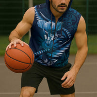 Personalised All Blue New Zealand Darts Sleeveless Zip Hoodie Aoteroa Fern Maori Galaxy Style - Polynesian Pride