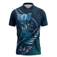 Personalised All Blue New Zealand Darts Zipper Polo Shirt Aoteroa Fern Maori Galaxy Style - Polynesian Pride