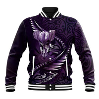 Personalised All Purple New Zealand Darts Baseball Jacket Aoteroa Fern Maori Galaxy Style