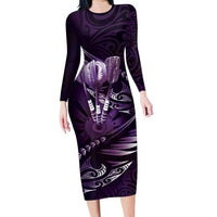 Personalised All Purple New Zealand Darts Family Matching Long Sleeve Bodycon Dress and Hawaiian Shirt Aoteroa Fern Maori Galaxy Style