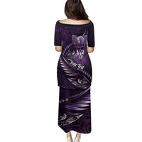 Personalised All Purple New Zealand Darts Family Matching Puletasi and Hawaiian Shirt Aoteroa Fern Maori Galaxy Style