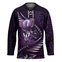 Personalised All Purple New Zealand Darts Hockey Jersey Aoteroa Fern Maori Galaxy Style - Polynesian Pride