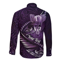 Personalised All Purple New Zealand Darts Long Sleeve Button Shirt Aoteroa Fern Maori Galaxy Style